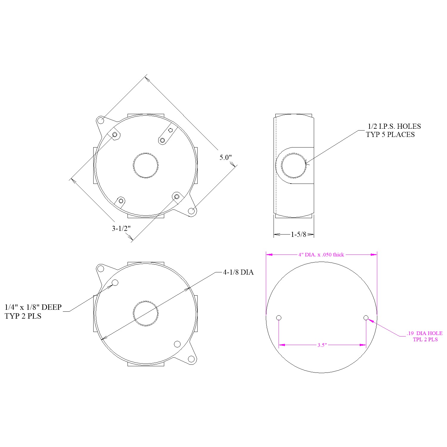 Outdoor 4'' Round Blank Wall Plate Cover - Aluminum