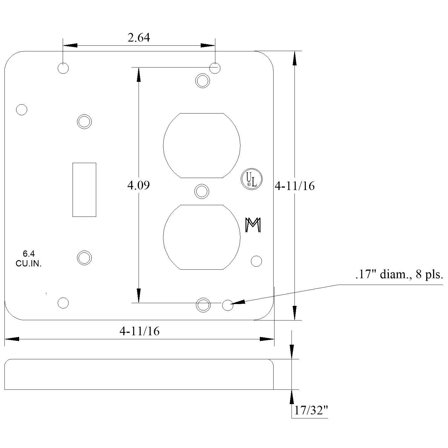 4-11/16 inch square cover, raised 1/2 inch, toggle & duplex - Mulberry ...