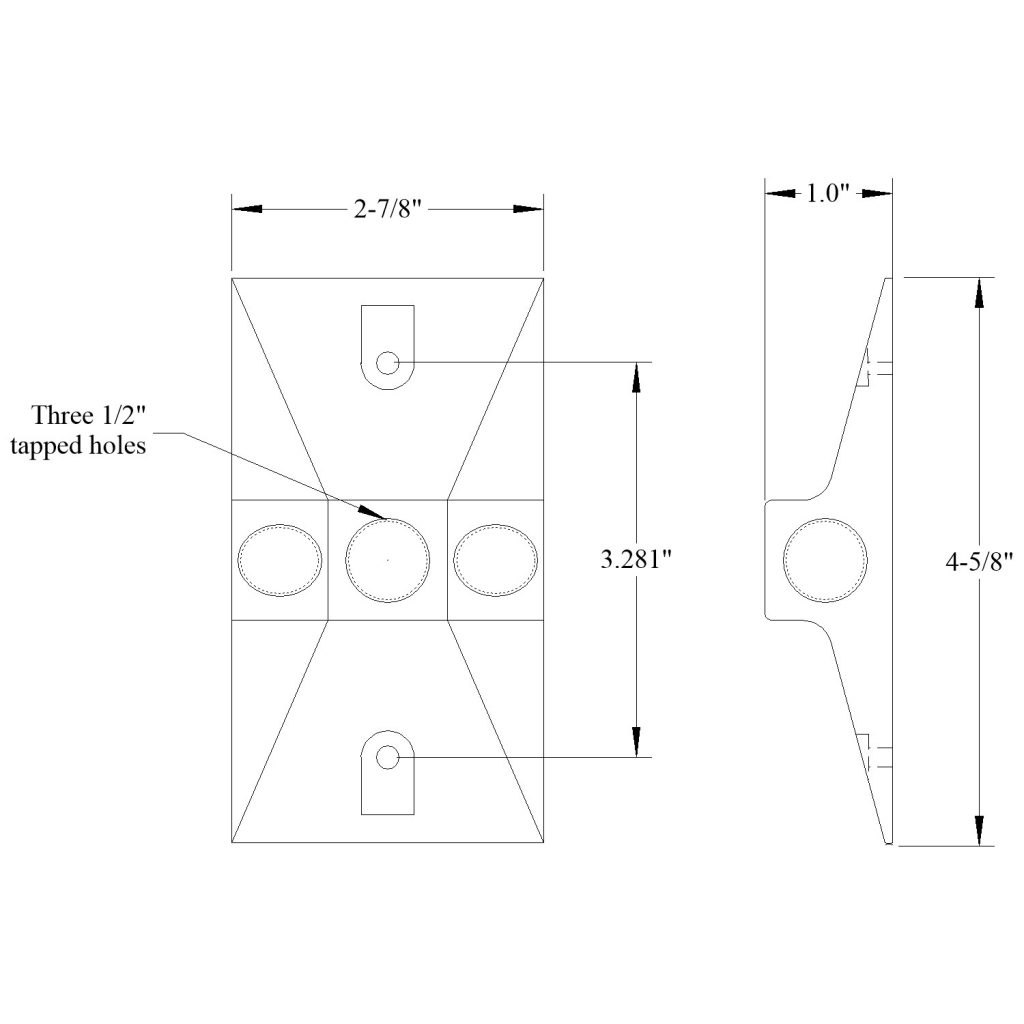 4 inch rectangular cover with 3 outlets - Mulberry Metal