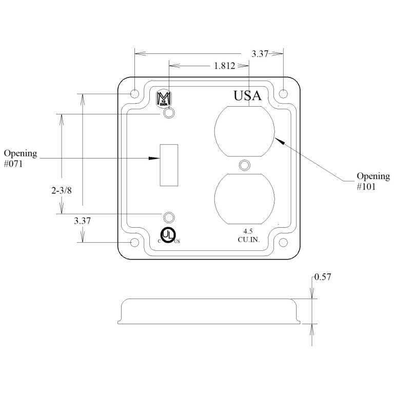 4 inch square cover, raised 1/2 inch, duplex & toggle - Mulberry Metal