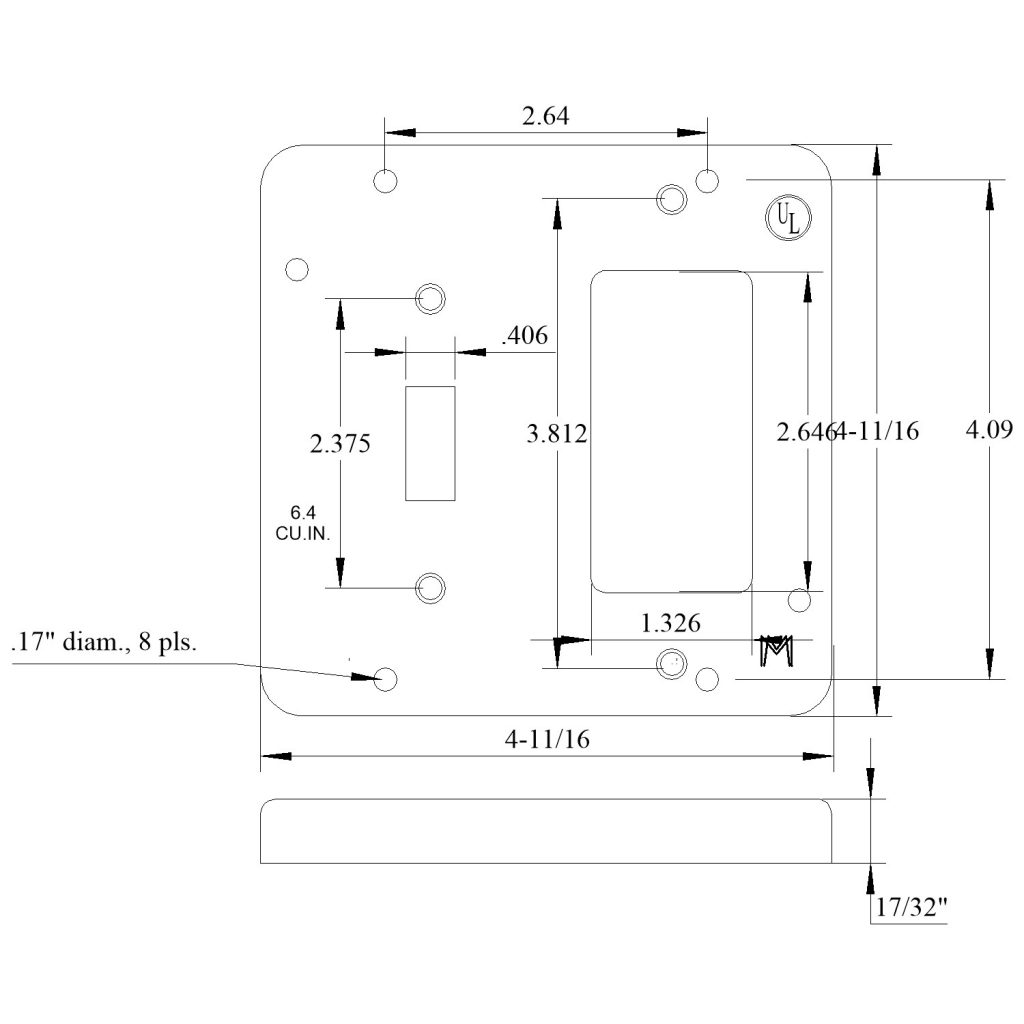 4-11/16 inch square cover, raised 1/2 inch, toggle & GFI - Mulberry Metal